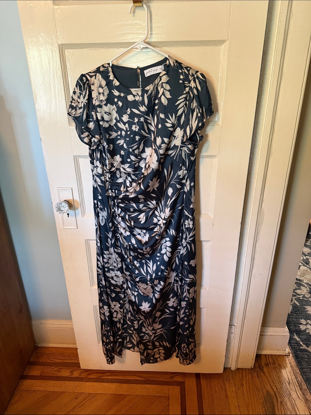 Petal & Pup Floral Draped Green and Cream Women's Dress in XL